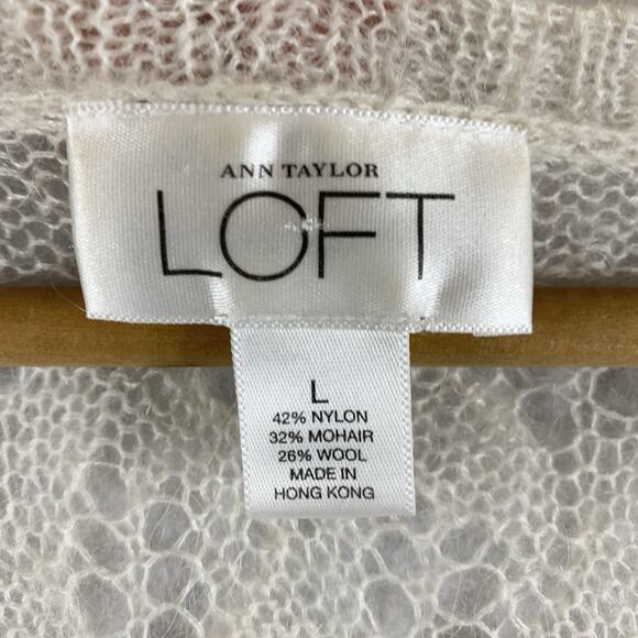 Ann Taylor Womens Open Knit Mohair Wool Top Sz L Ivory Beaded Sequin Balletcore - Picture 11 of 14
